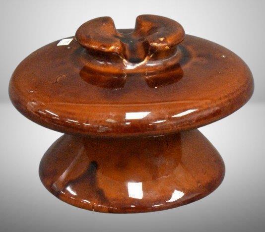 Vintage 2-tier brown ceramic high voltage insulator, 10"d