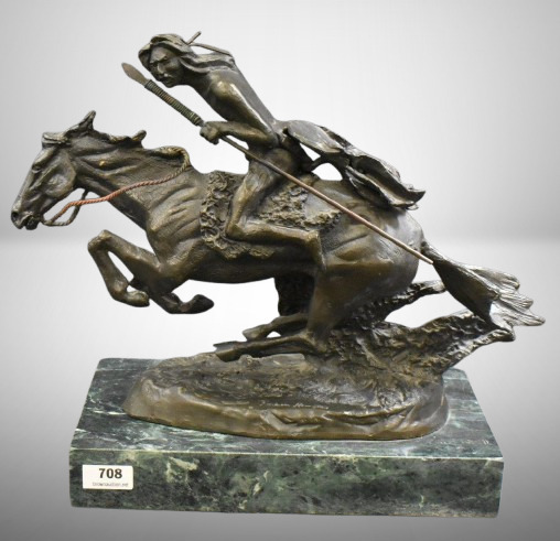 Cheyenne bronze sculpture on marble base by Frederic Remington