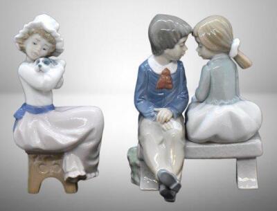 (2) Nao by Lladro figurines: "First Love" and "A Big Hug"