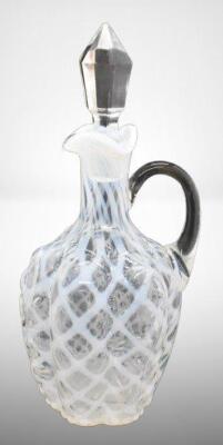 Northwood/ Hobbs Brockunier white opal. ribbed 7.5" cruet in Lattice pattern