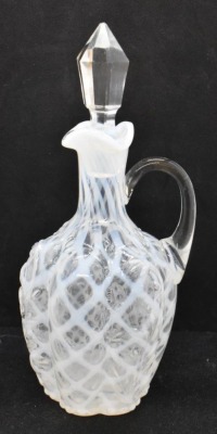 Northwood/ Hobbs Brockunier white opal. ribbed 7.5" cruet in Lattice pattern - 2