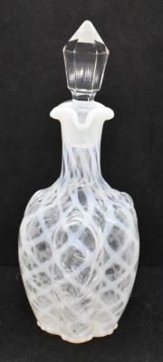 Northwood/ Hobbs Brockunier white opal. ribbed 7.5" cruet in Lattice pattern - 3