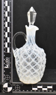 Northwood/ Hobbs Brockunier white opal. ribbed 7.5" cruet in Lattice pattern - 5