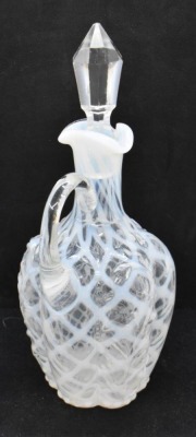 Northwood/ Hobbs Brockunier white opal. ribbed 7.5" cruet in Lattice pattern - 6