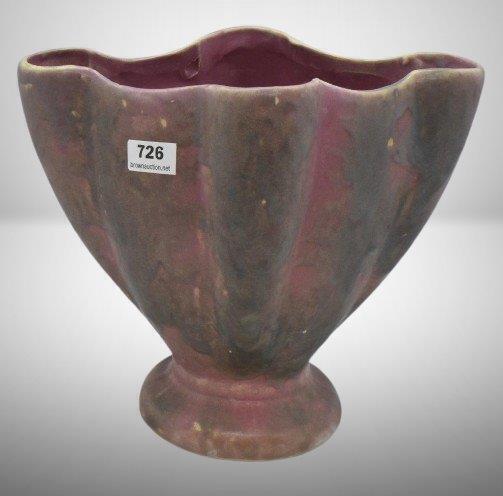 Burley Winter Art Pottery 6.5" vase, matte green over purple