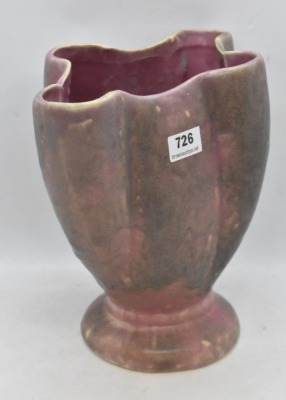 Burley Winter Art Pottery 6.5" vase, matte green over purple - 2