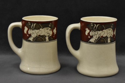 Roseville Creamware (Quaker) 11.5" tankard and (4) 4.5" mugs - 11