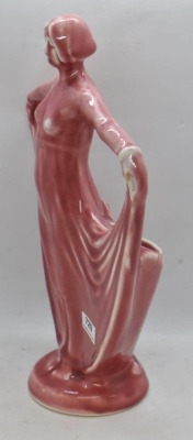 Weller Lavonia Art Nouveau monochrome lady 10" dbl. bud vase, reddish - 2