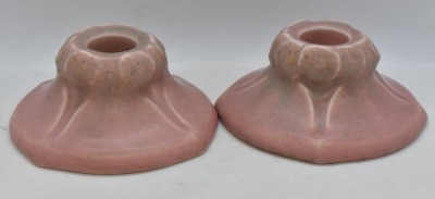 Pair of mrkd. Rookwood 1.75"h candleholders, Shape #2633, matte pink - 3