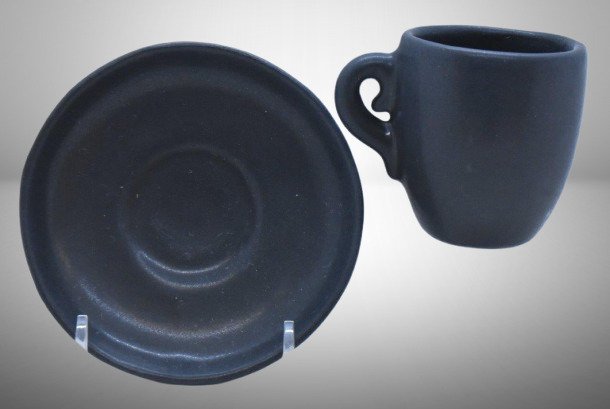 Van Briggle 2.5"h cup and saucer, black