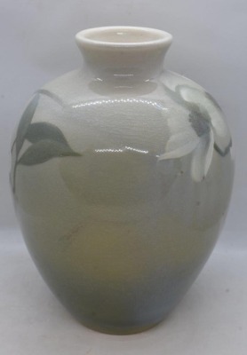 Mrkd. Rookwood Art Pottery 8.5" Iris glaze vase, white flower design - 3