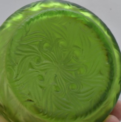 Loetz-style Bohemian Glass green irid. Sweetmeat dish, 3.5" - 5