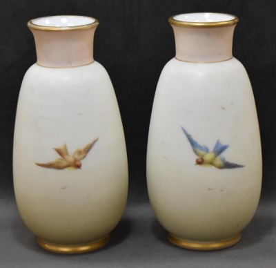 Pair of opaline portrait 7"h vases in style of Josef Ahne - 3