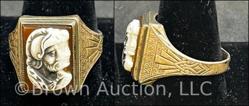 Mrkd. OB Sterling 2-Roman Soldiers cameos in overlapping profiles (capita jugata) ring
