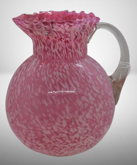 Victorian pink and white Spatter glass 8.5" pitcher