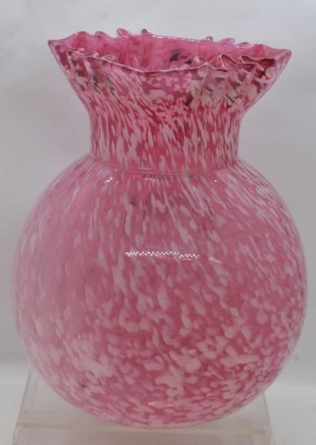 Victorian pink and white Spatter glass 8.5" pitcher - 2