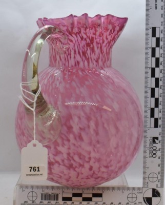 Victorian pink and white Spatter glass 8.5" pitcher - 4