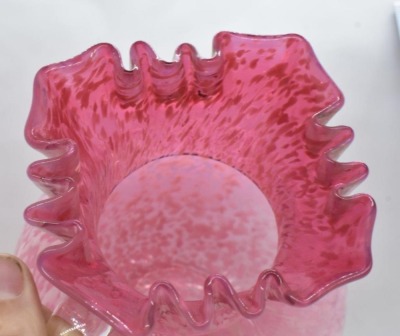 Victorian pink and white Spatter glass 8.5" pitcher - 5