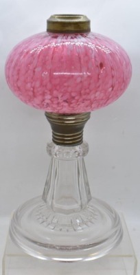 Cranberry w/ mottled white 9.5" kerosene lamp - 2