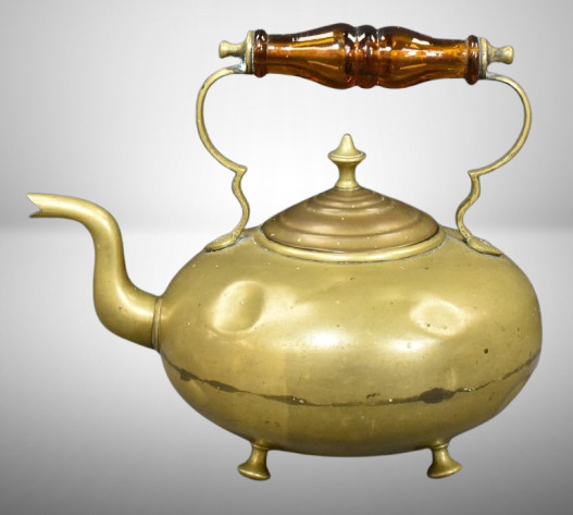 English JCB ftd. brass toddy kettle w/ glass handle