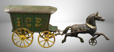 Kenton Cast Iron horse-drawn "Ice" wagon, 13"l