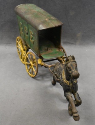 Kenton Cast Iron horse-drawn "Ice" wagon, 13"l - 4