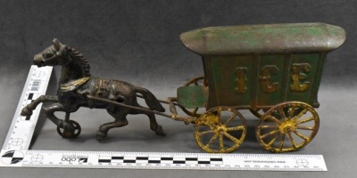 Kenton Cast Iron horse-drawn "Ice" wagon, 13"l - 6