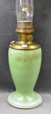 Aladdin Model 12 glass kerosene lamp, Style 1243 Green Venetian Art-Craft, clear w/ green finish inside, 11"t - 2