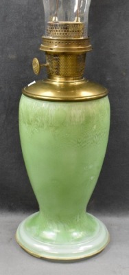 Aladdin Model 12 glass kerosene lamp, Style 1243 Green Venetian Art-Craft, clear w/ green finish inside, 11"t - 5