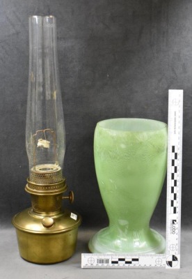 Aladdin Model 12 glass kerosene lamp, Style 1243 Green Venetian Art-Craft, clear w/ green finish inside, 11"t - 7