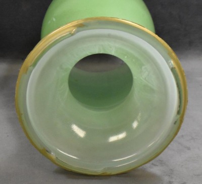 Aladdin Model 12 glass kerosene lamp, Style 1243 Green Venetian Art-Craft, clear w/ green finish inside, 11"t - 9