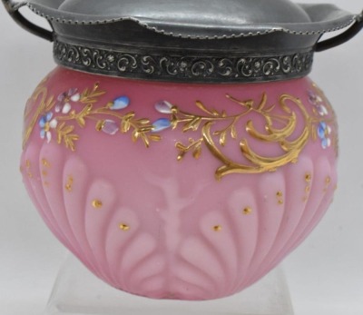 Consolidated Glass pink satin enameled Shell and Seaweed sweetmeat - 2