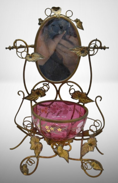 Victorian vanity whimsey 11"h ormolu stand w/ mirror