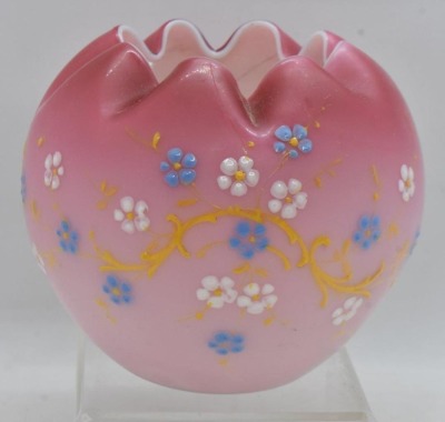 (2) Pink Cased satin glass pcs. w/ enameled flowers - 5