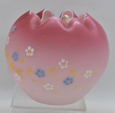 (2) Pink Cased satin glass pcs. w/ enameled flowers - 8