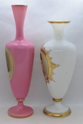 (2) Victorian Bristol glass portrait vases, 11.5" and 13.5" - 4