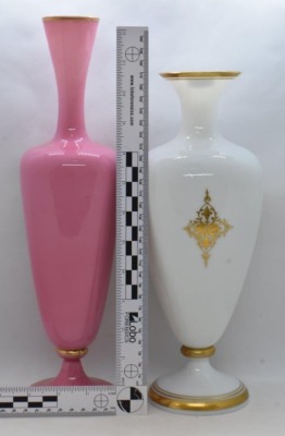 (2) Victorian Bristol glass portrait vases, 11.5" and 13.5" - 5