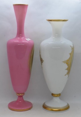 (2) Victorian Bristol glass portrait vases, 11.5" and 13.5" - 6