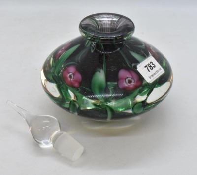 Signed Vandermark Art Glass 5.25" floral perfume bottle - 2