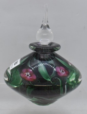 Signed Vandermark Art Glass 5.25" floral perfume bottle - 3