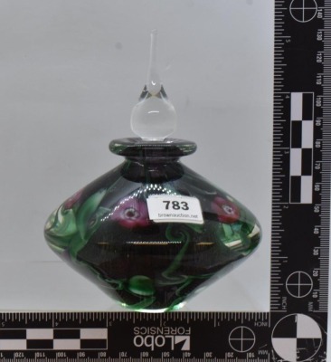 Signed Vandermark Art Glass 5.25" floral perfume bottle - 4