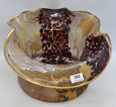 Art Glass 5"h x 8.5"d Jack-in-the-Pulpit bowl, unique stippled-like exterior gold and wind patterns - 2