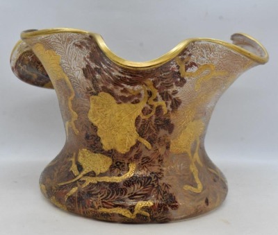 Art Glass 5"h x 8.5"d Jack-in-the-Pulpit bowl, unique stippled-like exterior gold and wind patterns - 4