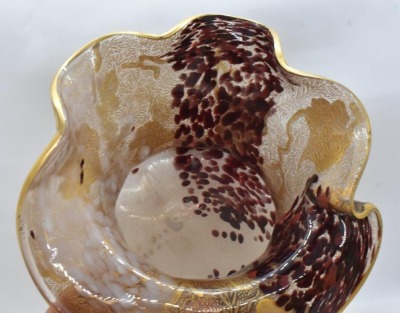 Art Glass 5"h x 8.5"d Jack-in-the-Pulpit bowl, unique stippled-like exterior gold and wind patterns - 6