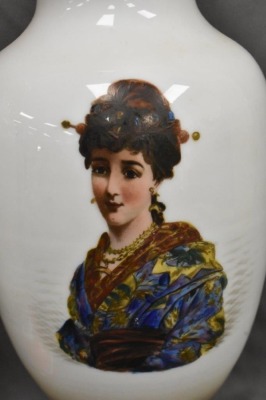 (2) Victorian Bristol 13"h portrait vases - 3