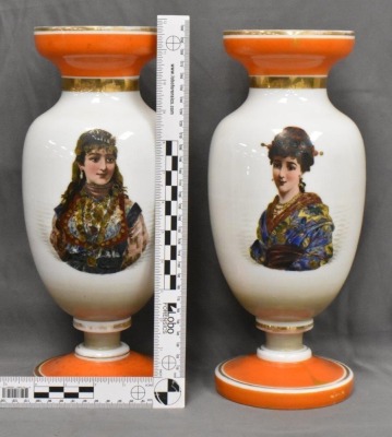 (2) Victorian Bristol 13"h portrait vases - 9