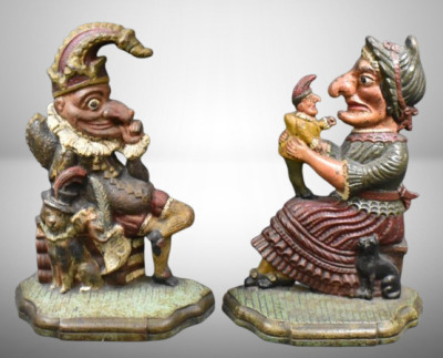 Cast Iron Punch and Judy door stops, 12"t