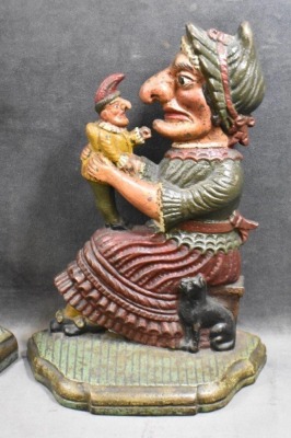 Cast Iron Punch and Judy door stops, 12"t - 3