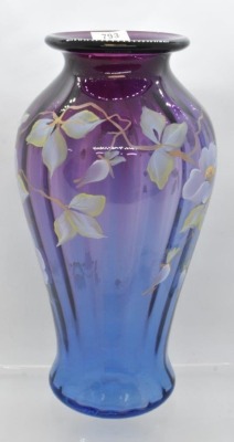 Fenton Art Glass HP Morning Glories 9.5" vase, mulberry - 2