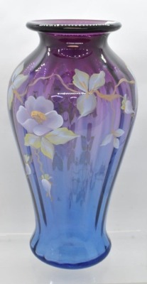 Fenton Art Glass HP Morning Glories 9.5" vase, mulberry - 3